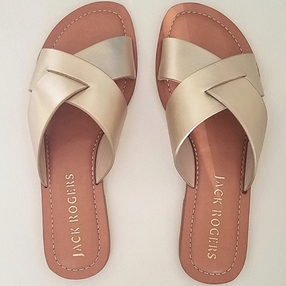 Jack Rogers Slotted Sloan X-Band Leather Metallic Sandals - Picture 9 of 9